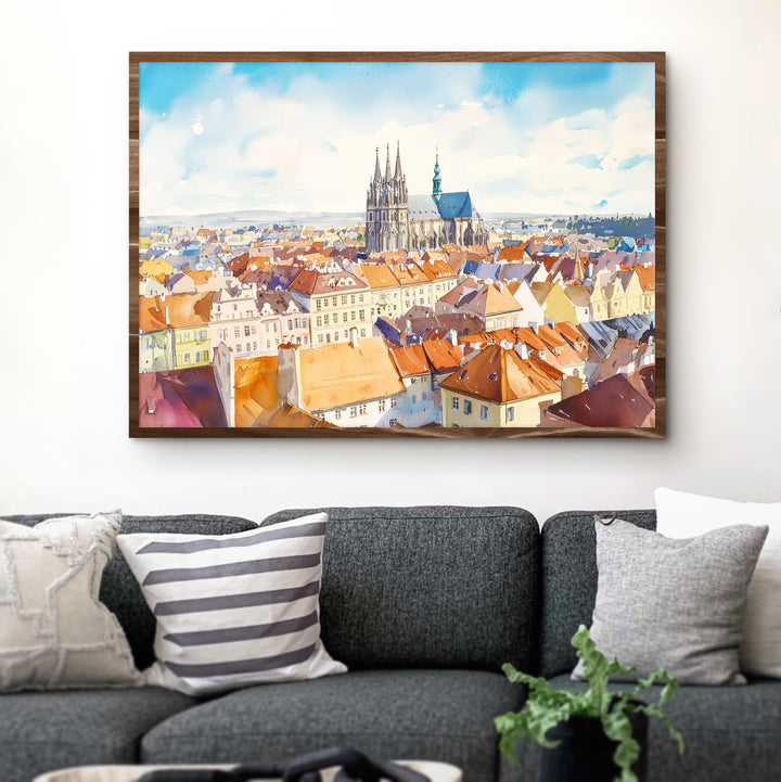 Brno Czech Republic Watercolor Poster Brno Travel Print Cityscape Painting Historic Town Wall Art Europe Decor Souvenir
