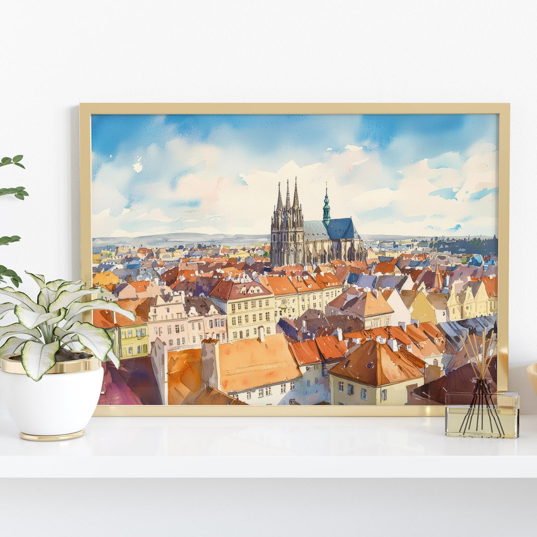 Brno Czech Republic Watercolor Poster Brno Travel Print Cityscape Painting Historic Town Wall Art Europe Decor Souvenir