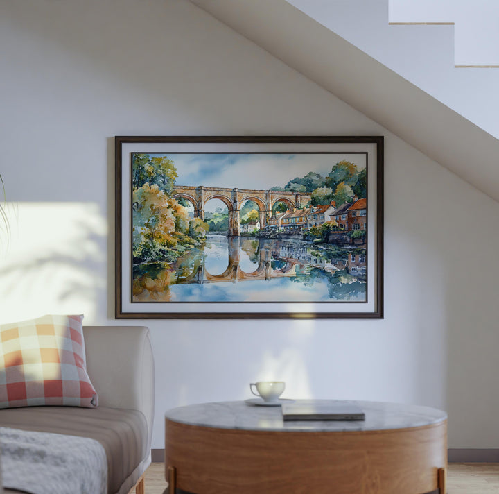 Knaresborough England Watercolor Poster Knaresborough Travel Print Riverside Town Painting Viaduct Wall Art UK Souvenir