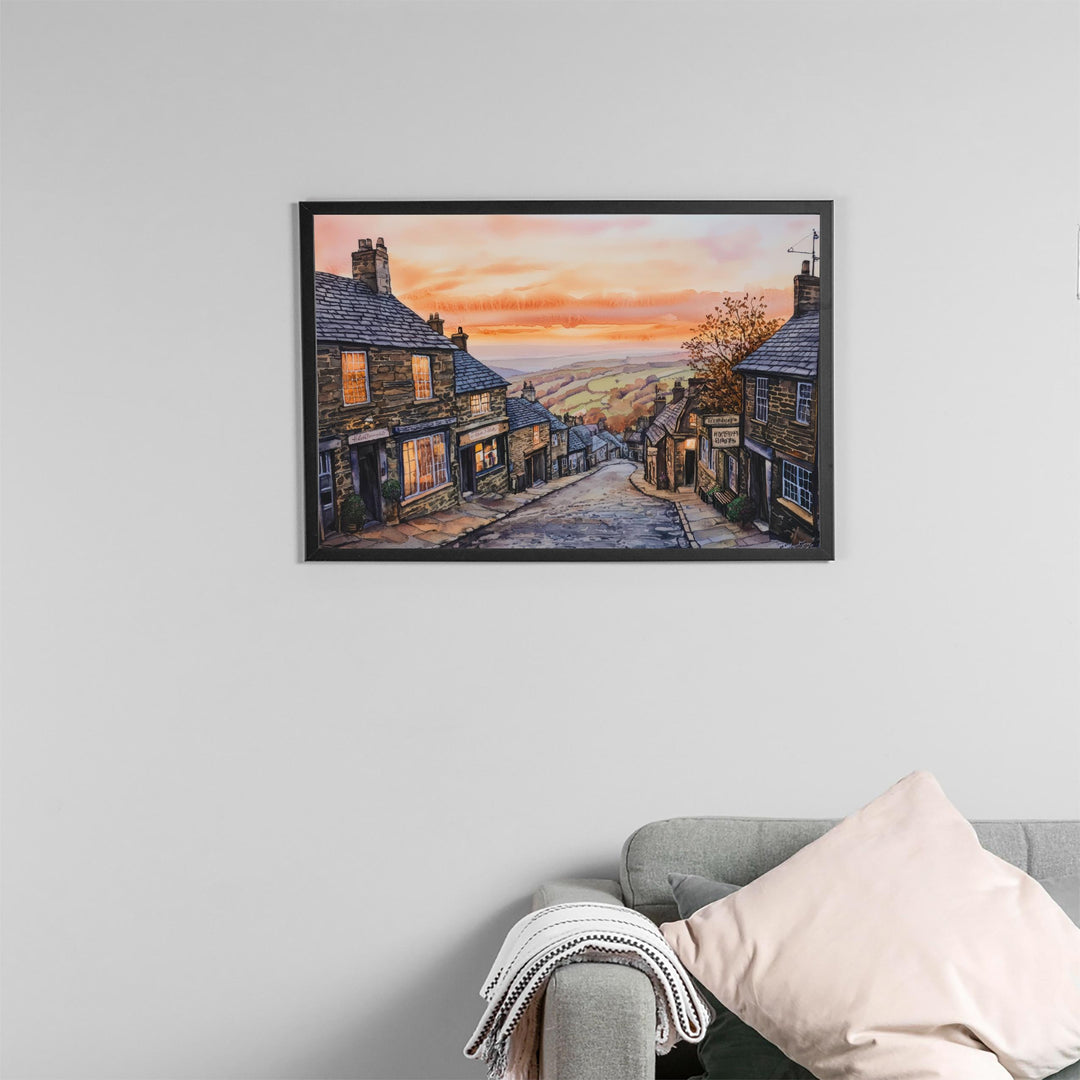 Haworth England Watercolor Poster Haworth Travel Print Yorkshire Village Painting Countryside Wall Art UK Decor Souvenir