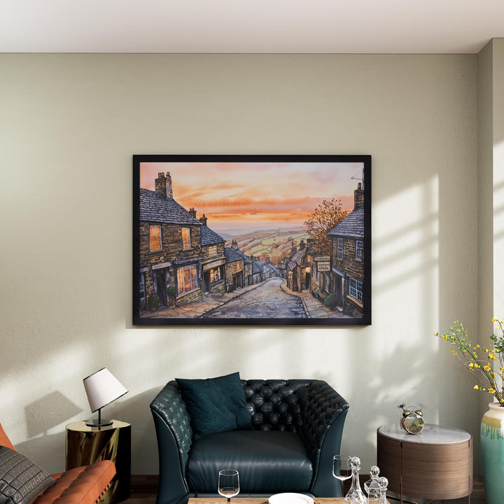 Haworth England Watercolor Poster Haworth Travel Print Yorkshire Village Painting Countryside Wall Art UK Decor Souvenir