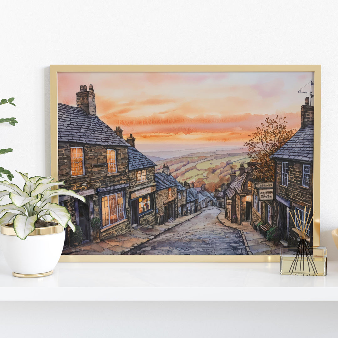 Haworth England Watercolor Poster Haworth Travel Print Yorkshire Village Painting Countryside Wall Art UK Decor Souvenir