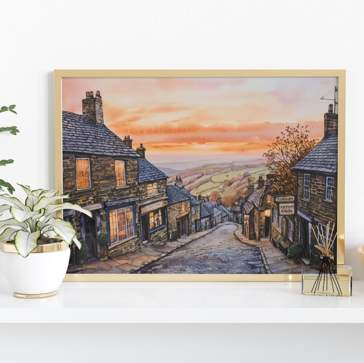 Haworth England Watercolor Poster Haworth Travel Print Yorkshire Village Painting Countryside Wall Art UK Decor Souvenir