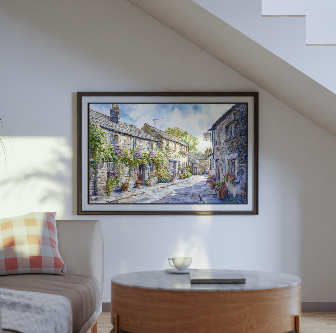 Grassington England Watercolor Poster Grassington Travel Print Yorkshire Dales Village Painting Countryside Wall Art Souvenir