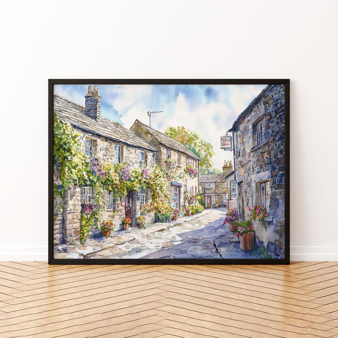 Grassington England Watercolor Poster Grassington Travel Print Yorkshire Dales Village Painting Countryside Wall Art Souvenir
