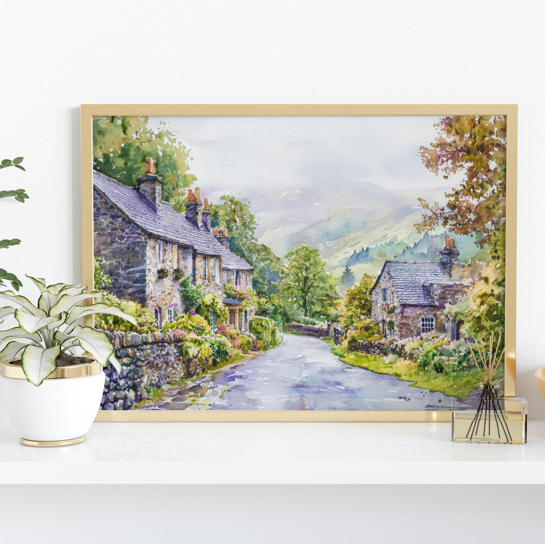 Grasmere England Watercolor Poster Grasmere Travel Print Lake District Village Painting Countryside Wall Art UK Souvenir