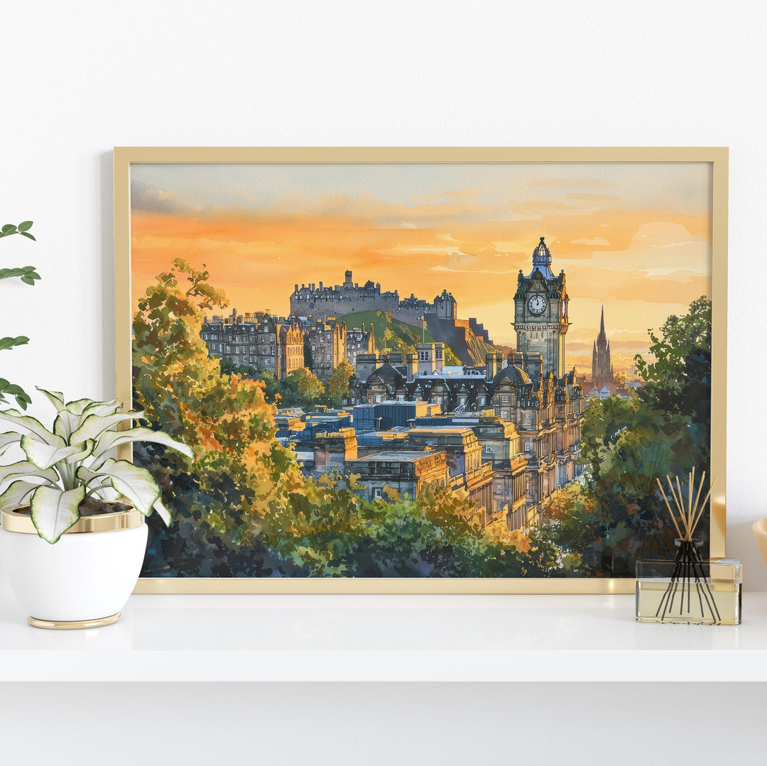 Edinburgh Castle Scotland Watercolor Poster Edinburgh Travel Print Historic Landmark Painting City Wall Art UK Souvenir