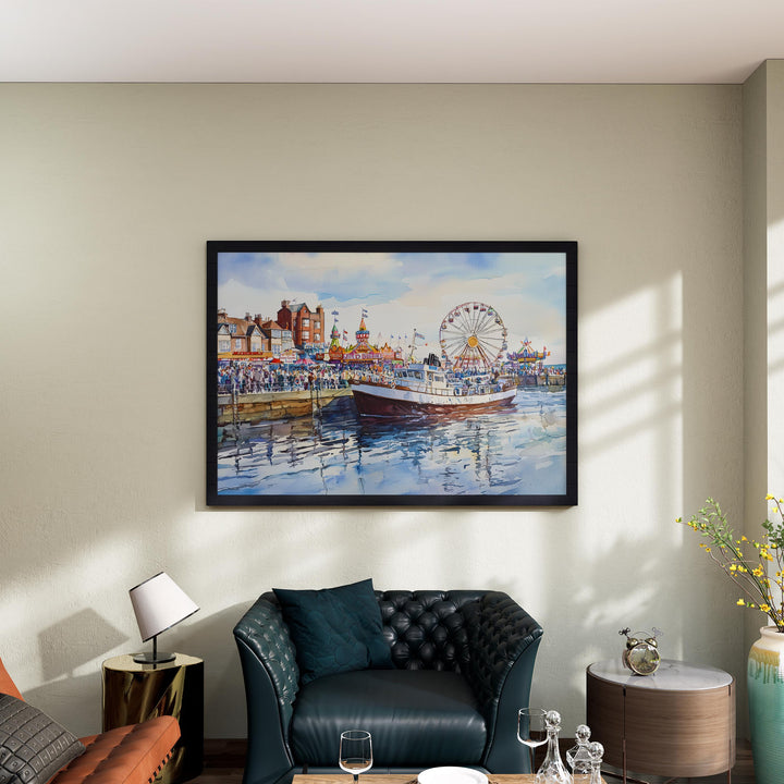 Bridlington England Watercolor Poster Bridlington Travel Print Seaside Town Painting Yorkshire Coast Wall Art UK Souvenir