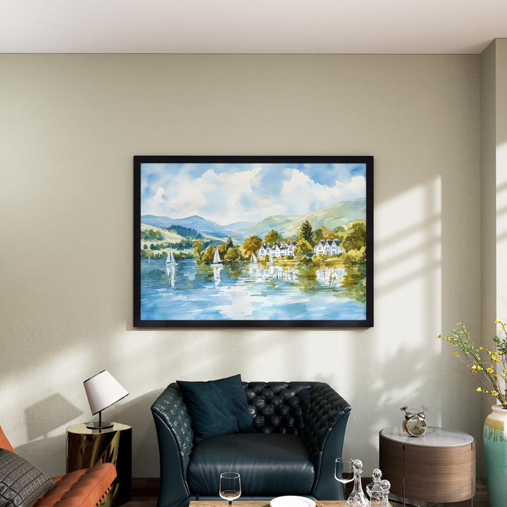 Windermere England Watercolor Poster Windermere Travel Print Lake District Painting Mountain Lake Wall Art UK Souvenir