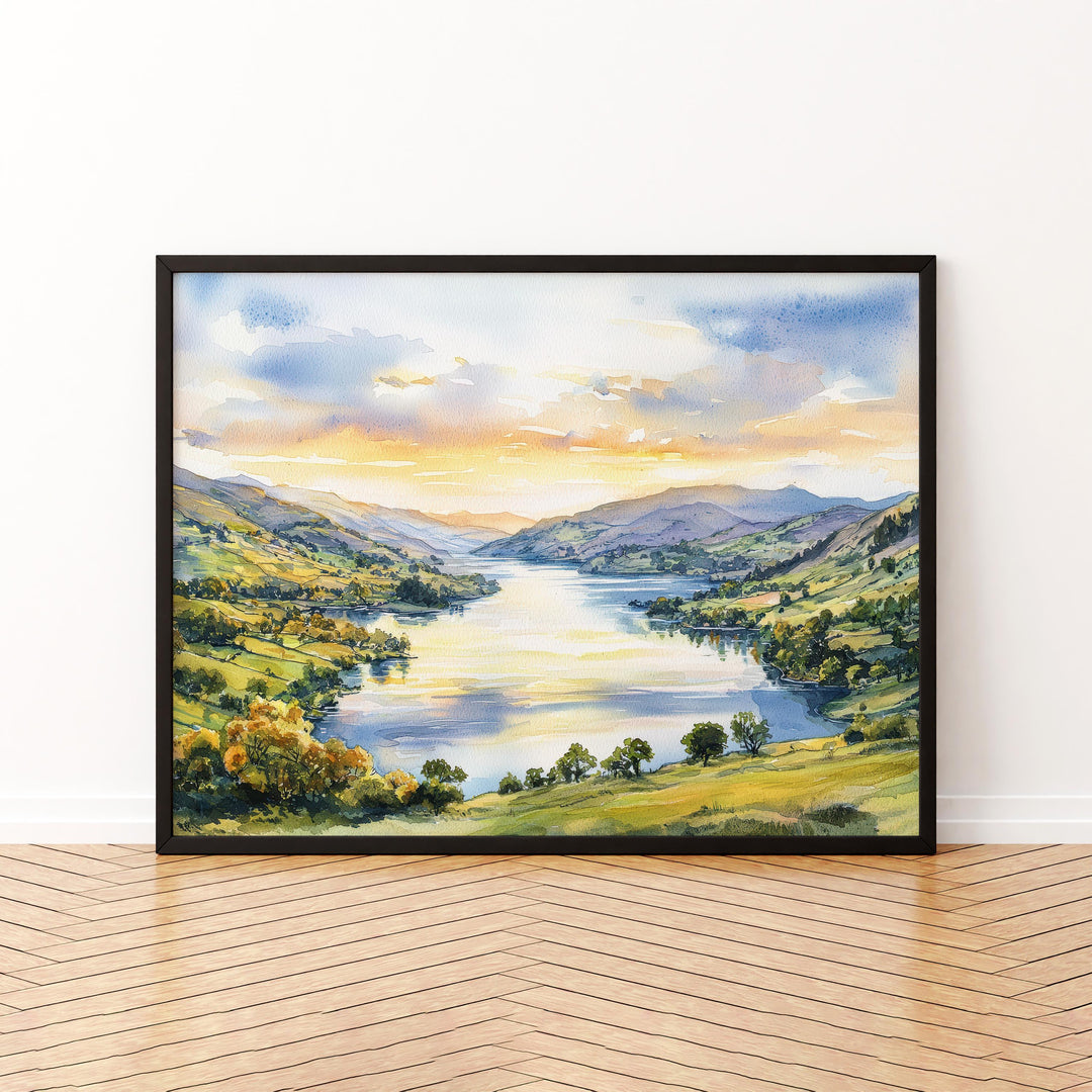 Ullswater England Watercolor Poster Ullswater Travel Print Lake District Painting Mountain Lake Wall Art UK Souvenir