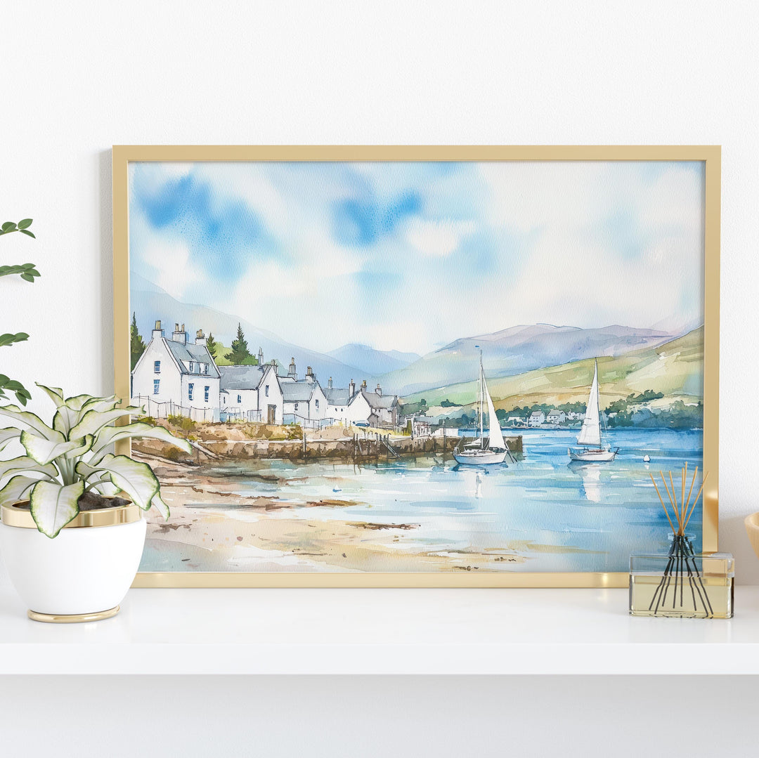 Ullapool Scotland Watercolor Poster Ullapool Travel Print Highland Coastal Town Painting Wall Art UK Decor Souvenir