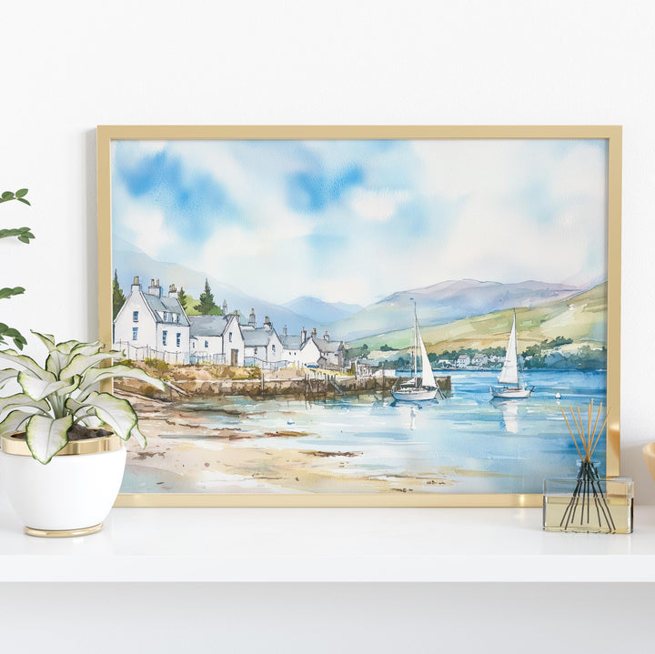 Ullapool Scotland Watercolor Poster Ullapool Travel Print Highland Coastal Town Painting Wall Art UK Decor Souvenir