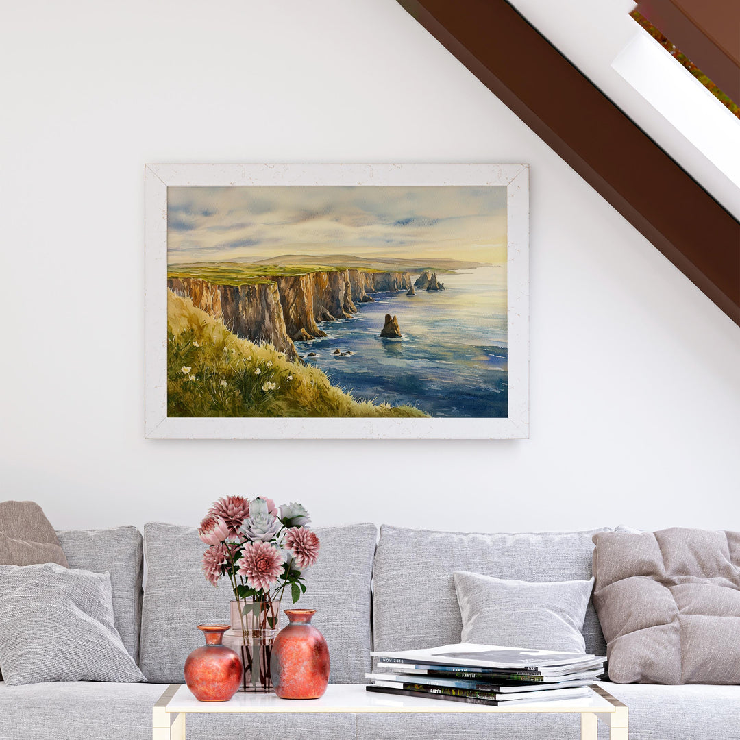 Shetland Islands Scotland Watercolor Poster Shetland Travel Print Coastal Landscape Painting Nature Wall Art UK Souvenir