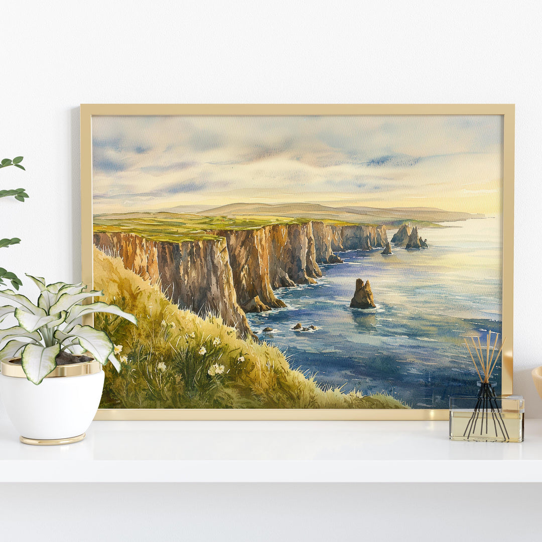 Shetland Islands Scotland Watercolor Poster Shetland Travel Print Coastal Landscape Painting Nature Wall Art UK Souvenir