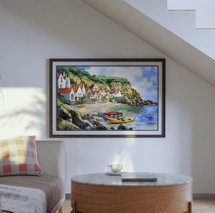 Runswick Bay England Watercolor Poster Runswick Bay Travel Print Yorkshire Coast Painting Seaside Wall Art UK Souvenir