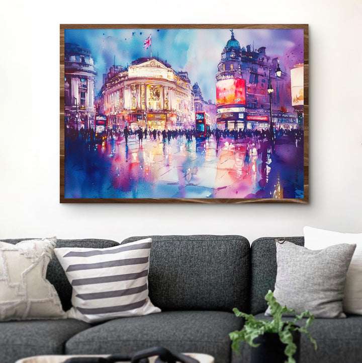 Piccadilly Circus London Watercolor Poster Piccadilly Circus Travel Print City Landmark Painting Wall Art UK Souvenir