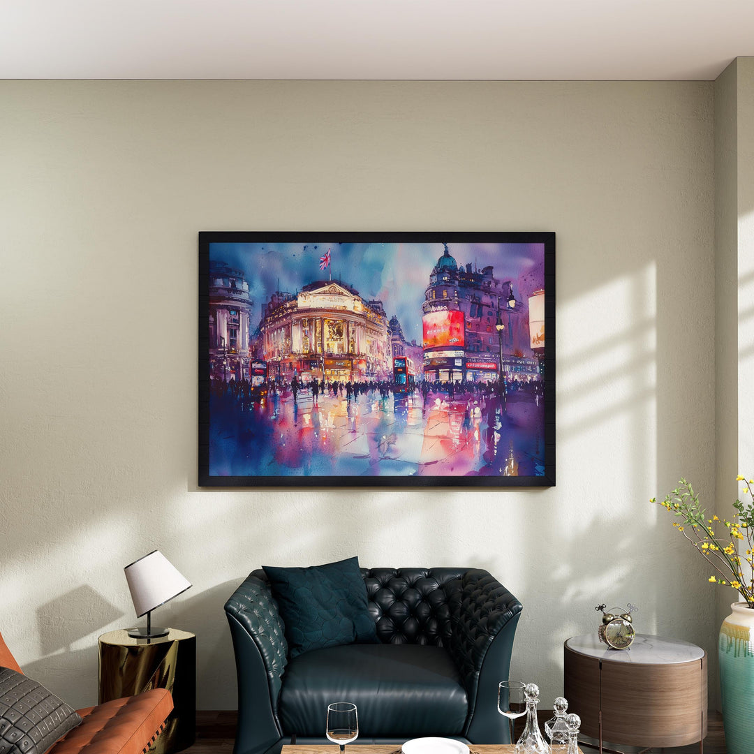Piccadilly Circus London Watercolor Poster Piccadilly Circus Travel Print City Landmark Painting Wall Art UK Souvenir