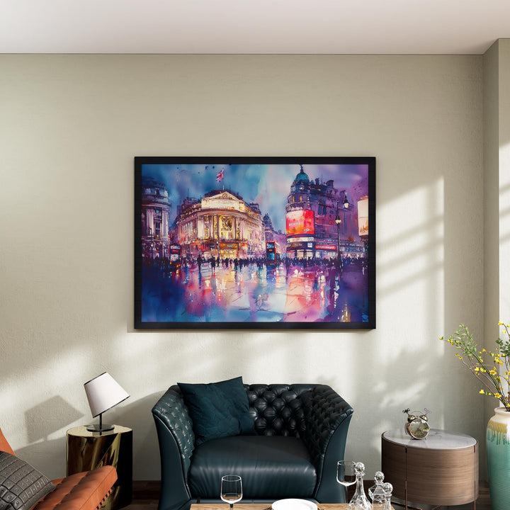 Piccadilly Circus London Watercolor Poster Piccadilly Circus Travel Print City Landmark Painting Wall Art UK Souvenir