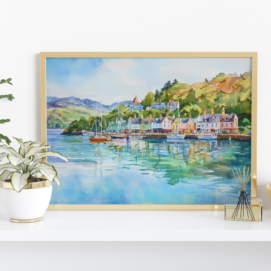 Oban Scotland Watercolor Poster Oban Travel Print Coastal Town Painting Harbour Wall Art Scottish Decor UK Souvenir