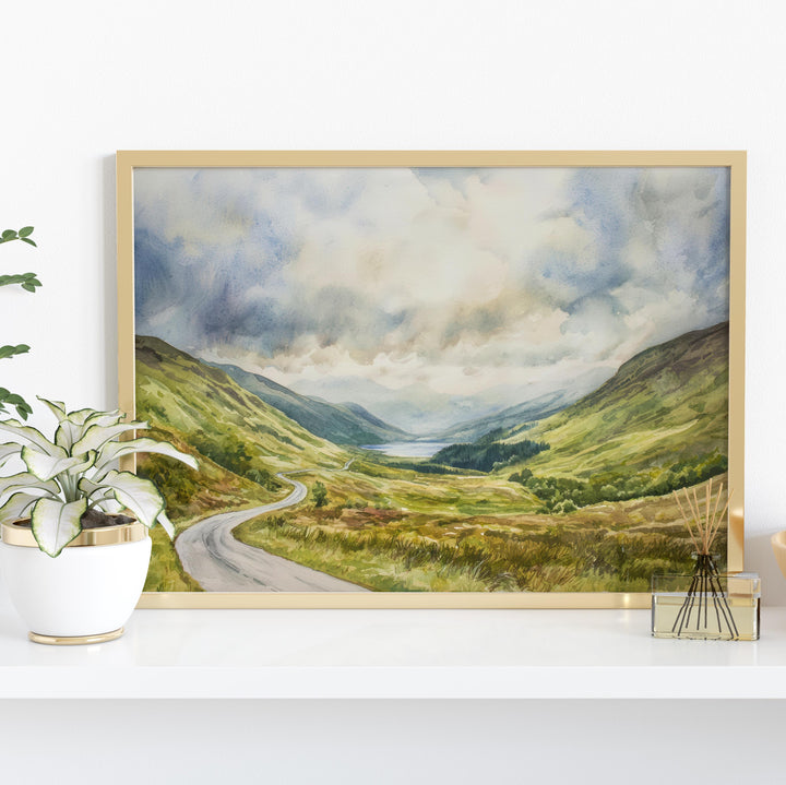 North Coast 500 Scotland Watercolor Poster NC500 Travel Print Highland Road Trip Painting Landscape Wall Art UK Souvenir