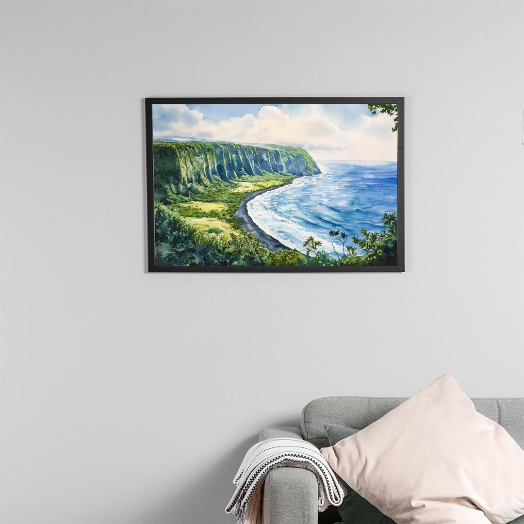 Waipio Valley Hawaii Watercolor Poster Waipio Travel Print Landscape Painting Tropical Wall Art Big Island Souvenir
