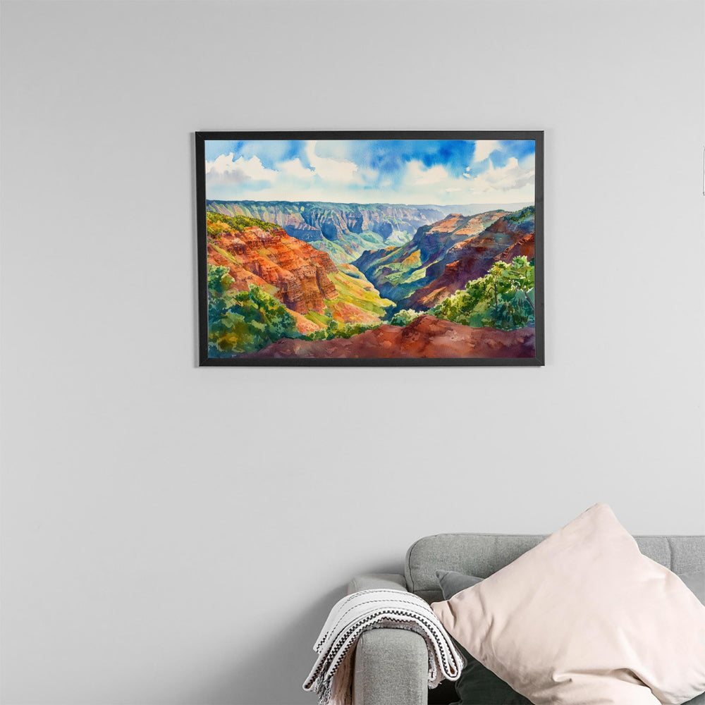 Waimea Valley Hawaii Watercolor Poster Waimea Travel Print Landscape Painting Tropical Wall Art Oahu Souvenir