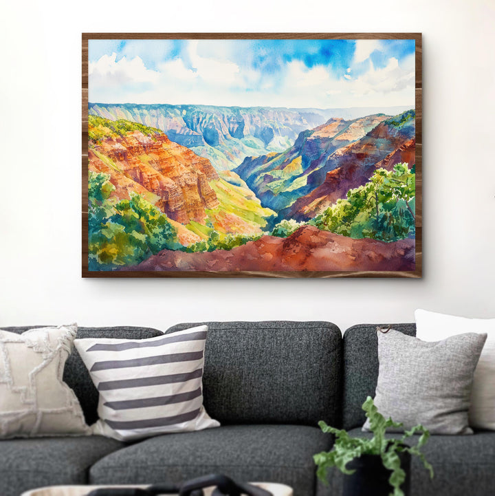 Waimea Valley Hawaii Watercolor Poster Waimea Travel Print Landscape Painting Tropical Wall Art Oahu Souvenir