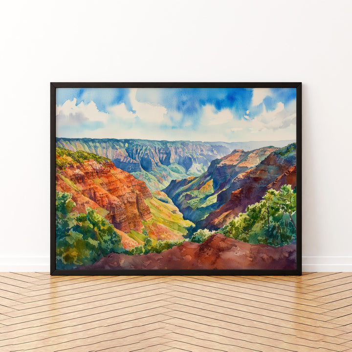 Waimea Valley Hawaii Watercolor Poster Waimea Travel Print Landscape Painting Tropical Wall Art Oahu Souvenir