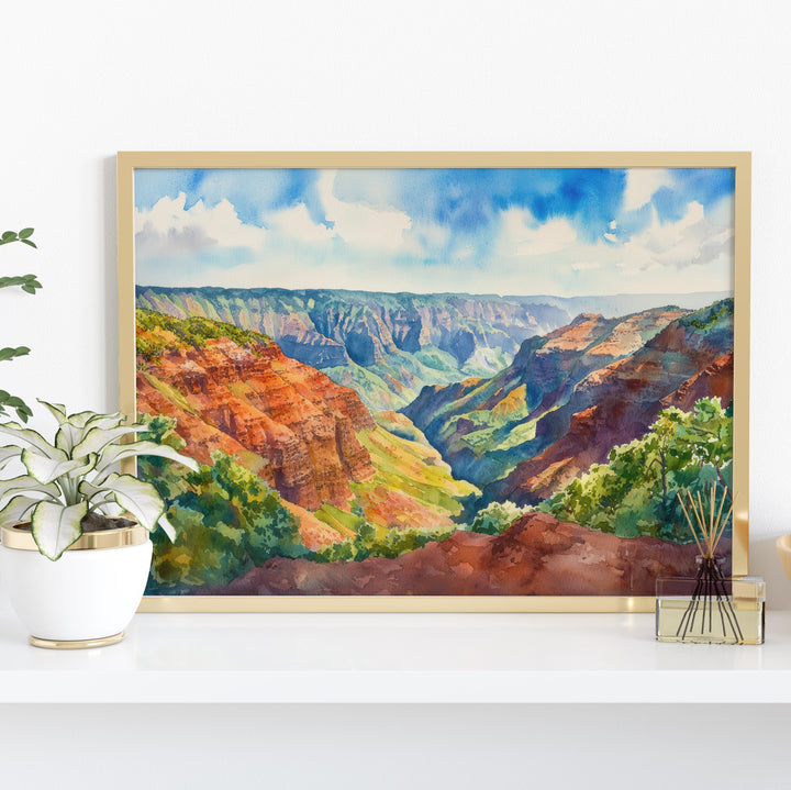 Waimea Valley Hawaii Watercolor Poster Waimea Travel Print Landscape Painting Tropical Wall Art Oahu Souvenir