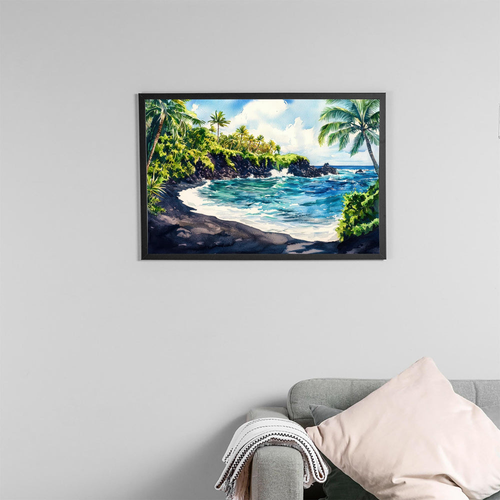 Waiʻānapanapa State Park Hawaii Watercolor Poster Maui Travel Print Landscape Painting Coastal Wall Art Tropical Souvenir