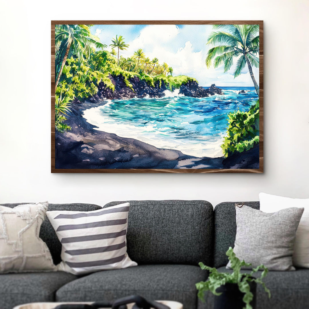 Waiʻānapanapa State Park Hawaii Watercolor Poster Maui Travel Print Landscape Painting Coastal Wall Art Tropical Souvenir