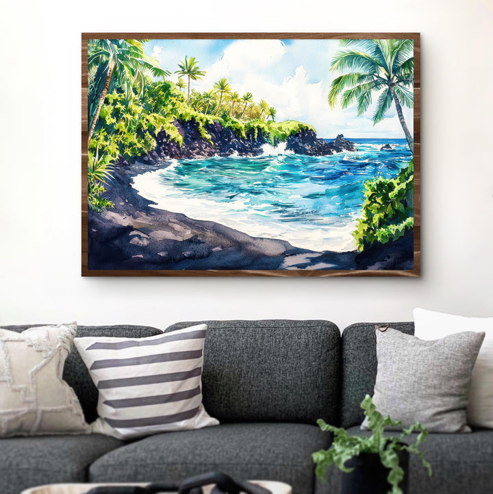 Waiʻānapanapa State Park Hawaii Watercolor Poster Maui Travel Print Landscape Painting Coastal Wall Art Tropical Souvenir