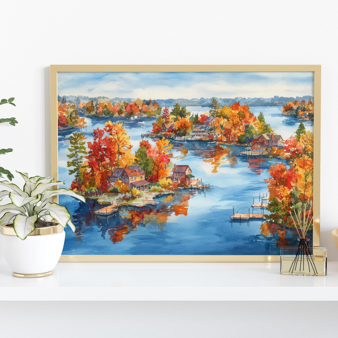Thousand Islands Watercolor Poster New York Travel Print Landscape Painting Coastal Wall Art Lake Ontario Souvenir