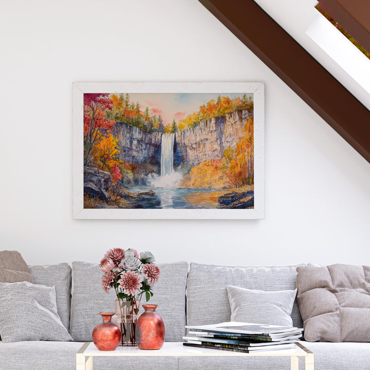 Taughannock Falls State Park Watercolor Poster New York Travel Print Waterfall Landscape Painting Nature Wall Art Souvenir