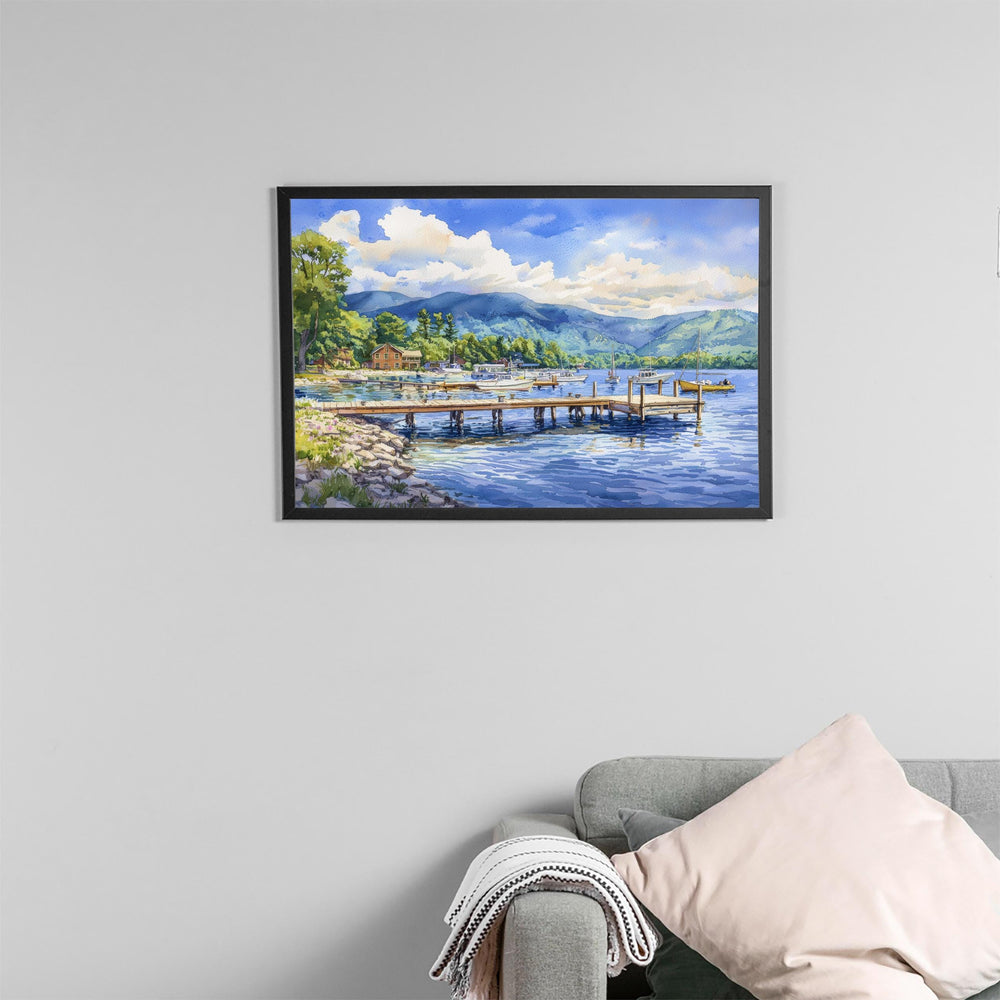Lake George New York Watercolor Poster Adirondacks Travel Print Lake Landscape Painting Wall Art Upstate Souvenir
