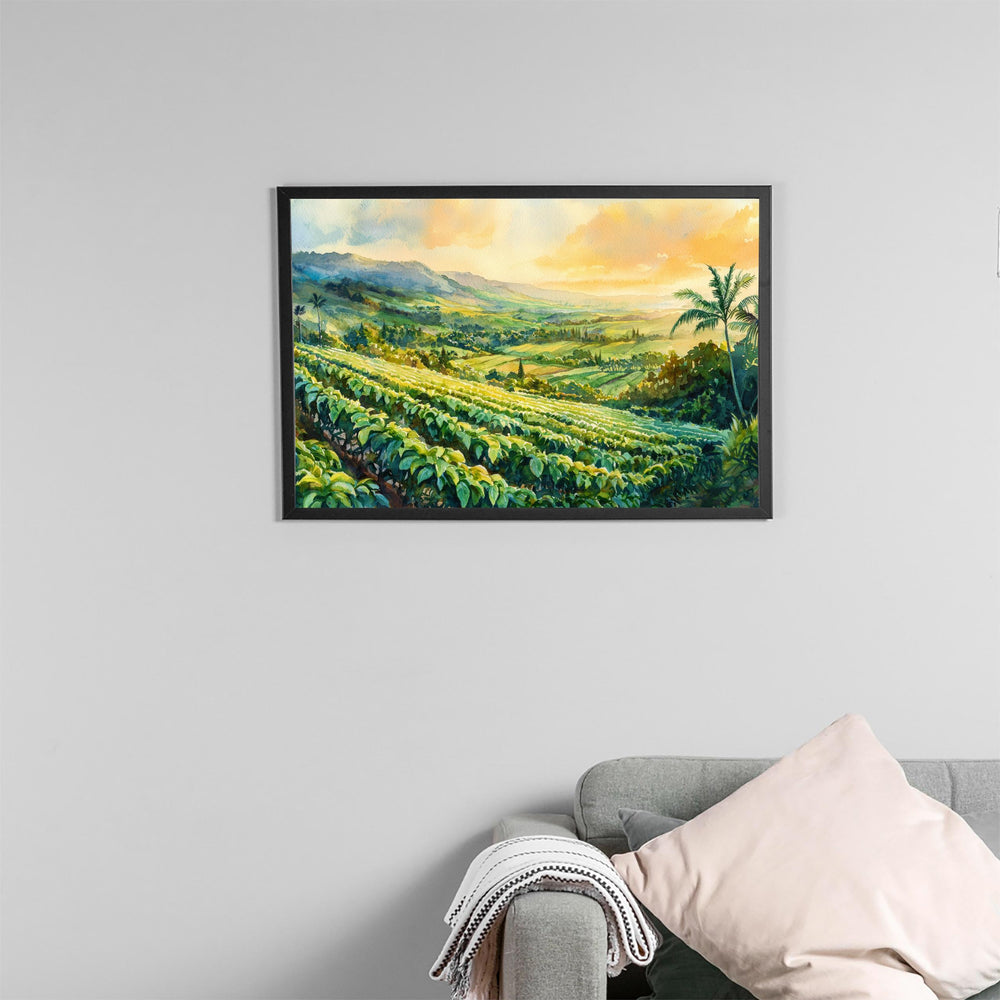 Kona Coffee Country Hawaii Watercolor Poster Big Island Travel Print Landscape Painting Tropical Wall Art Souvenir