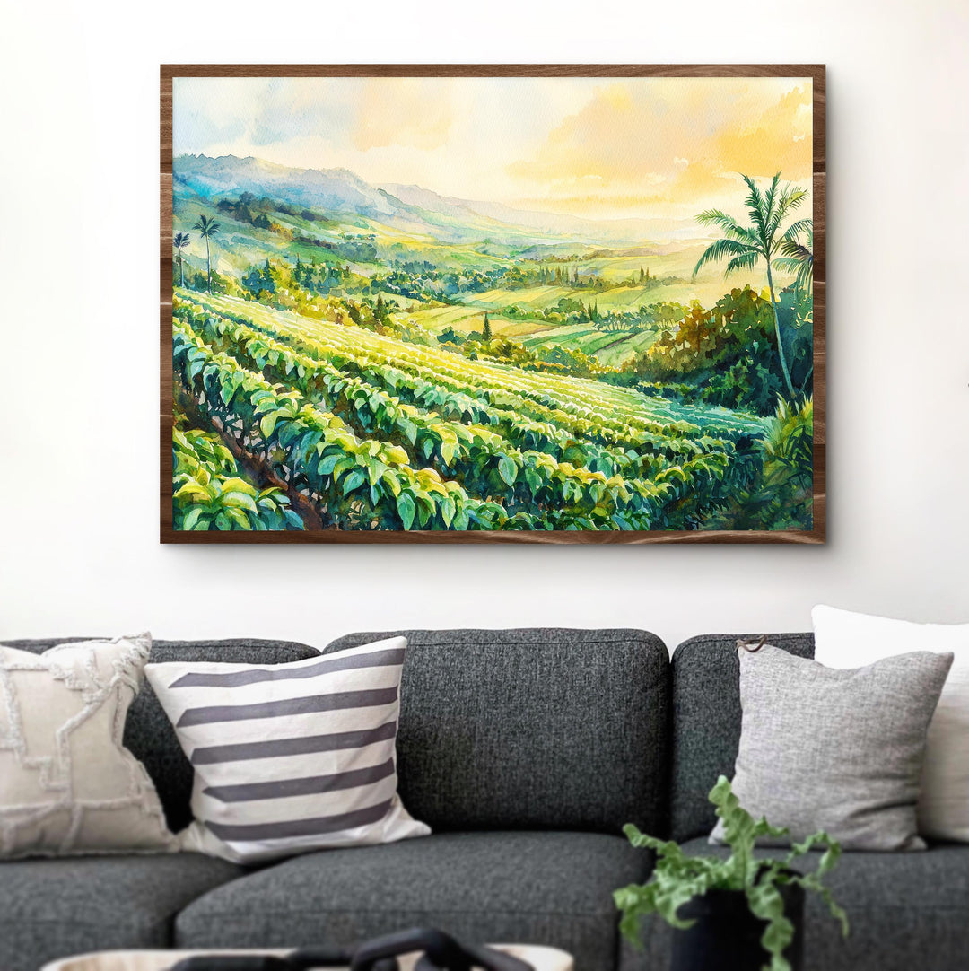 Kona Coffee Country Hawaii Watercolor Poster Big Island Travel Print Landscape Painting Tropical Wall Art Souvenir