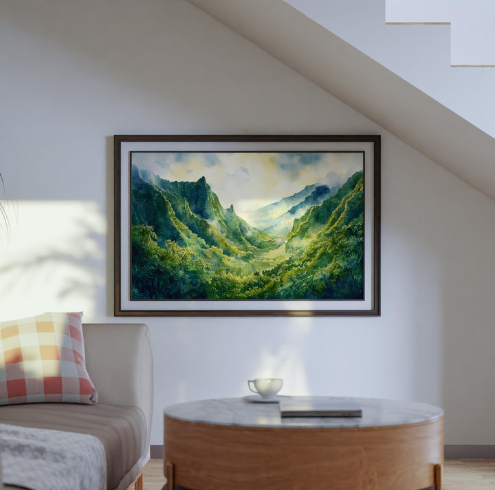 Iao Valley State Park Hawaii Watercolor Poster Maui Travel Print Landscape Painting Tropical Wall Art Island Souvenir