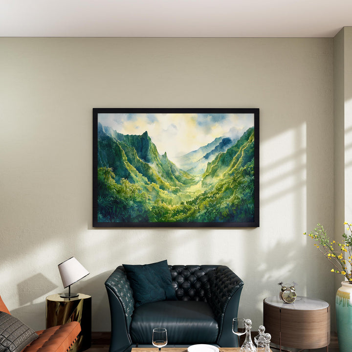 Iao Valley State Park Hawaii Watercolor Poster Maui Travel Print Landscape Painting Tropical Wall Art Island Souvenir