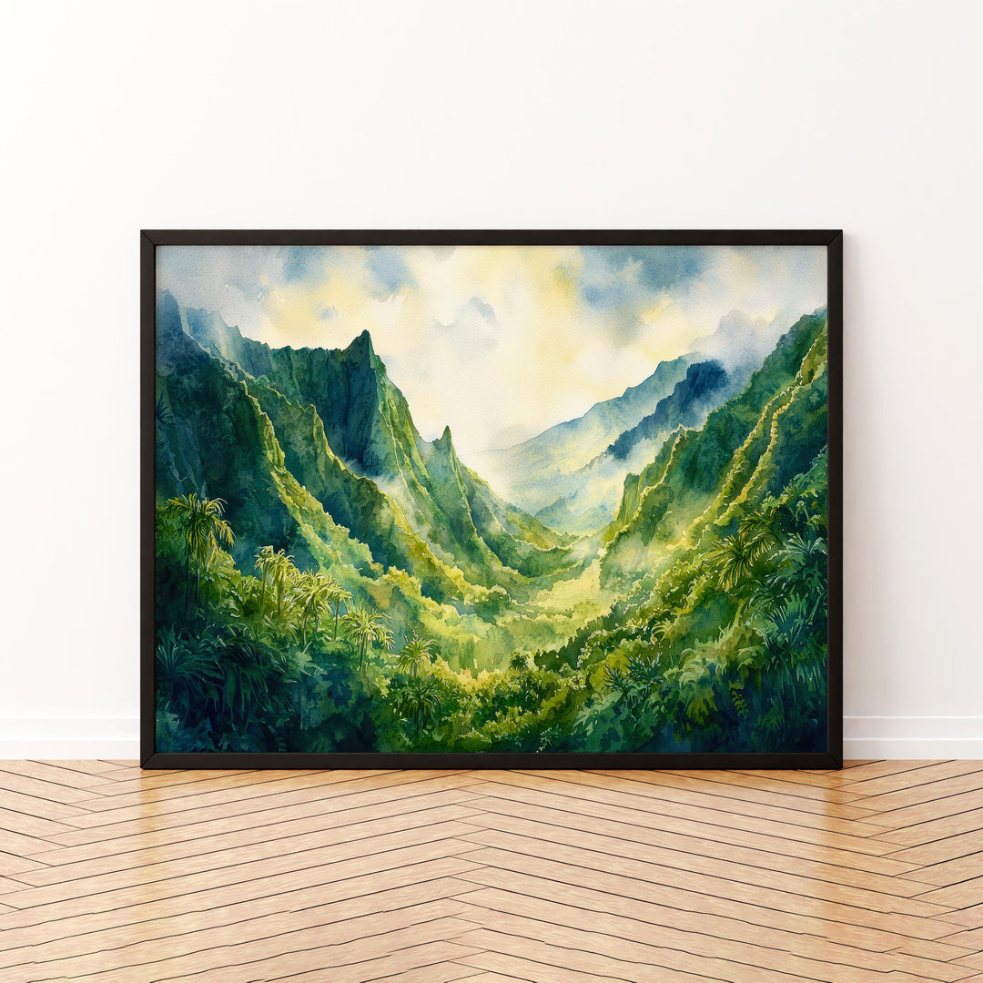 Iao Valley State Park Hawaii Watercolor Poster Maui Travel Print Landscape Painting Tropical Wall Art Island Souvenir
