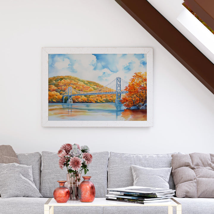 Hudson River Valley New York Watercolor Poster Hudson Travel Print Landscape Painting Wall Art Upstate Souvenir