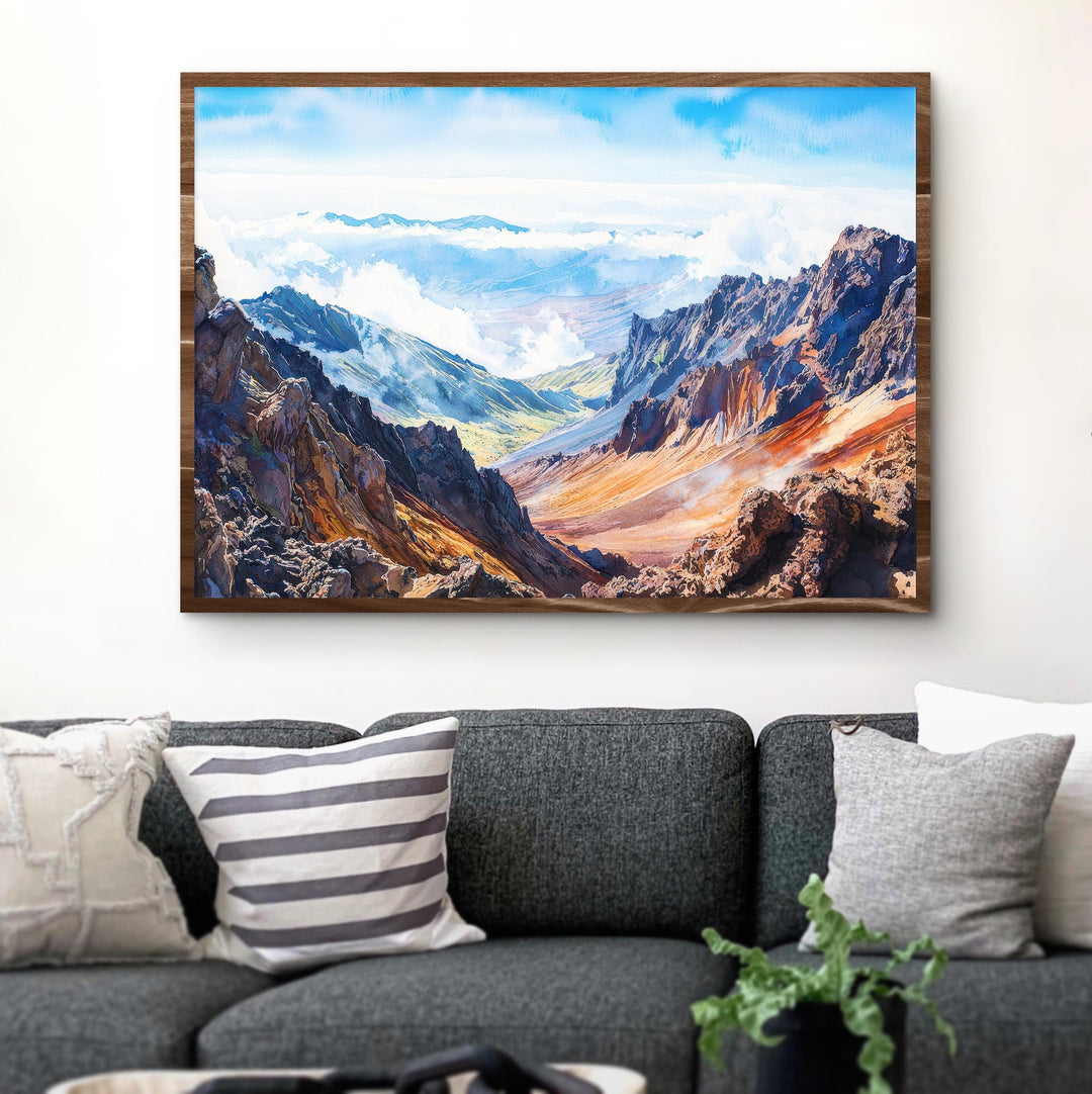 Haleakalā National Park Hawaii Watercolor Poster Maui Travel Print Mountain Landscape Painting Wall Art Island Souvenir