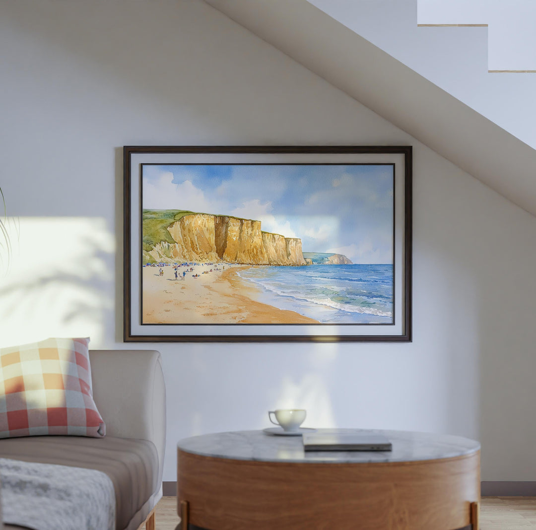 West Bay England Watercolor Poster West Bay Travel Print Dorset Coast Painting Seaside Wall Art UK Decor Souvenir