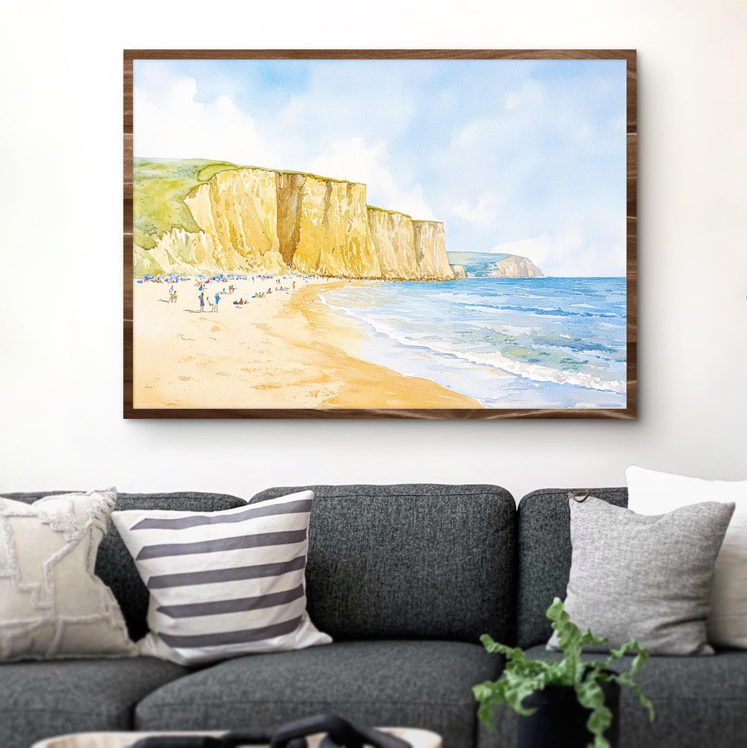 West Bay England Watercolor Poster West Bay Travel Print Dorset Coast Painting Seaside Wall Art UK Decor Souvenir