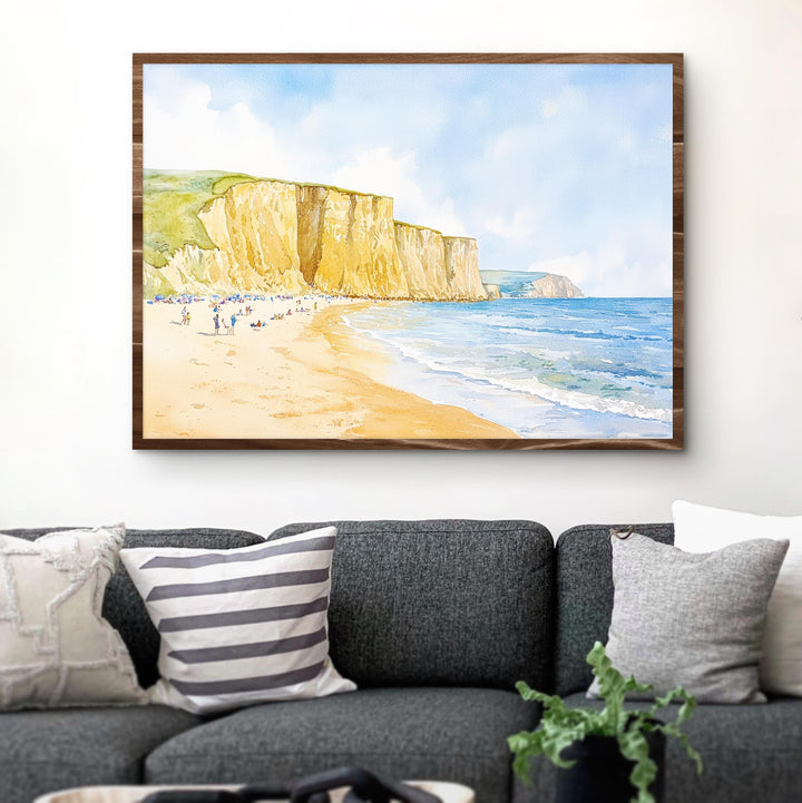 West Bay England Watercolor Poster West Bay Travel Print Dorset Coast Painting Seaside Wall Art UK Decor Souvenir
