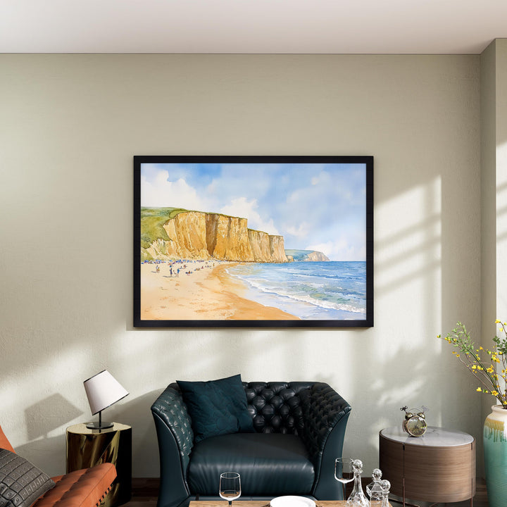West Bay England Watercolor Poster West Bay Travel Print Dorset Coast Painting Seaside Wall Art UK Decor Souvenir