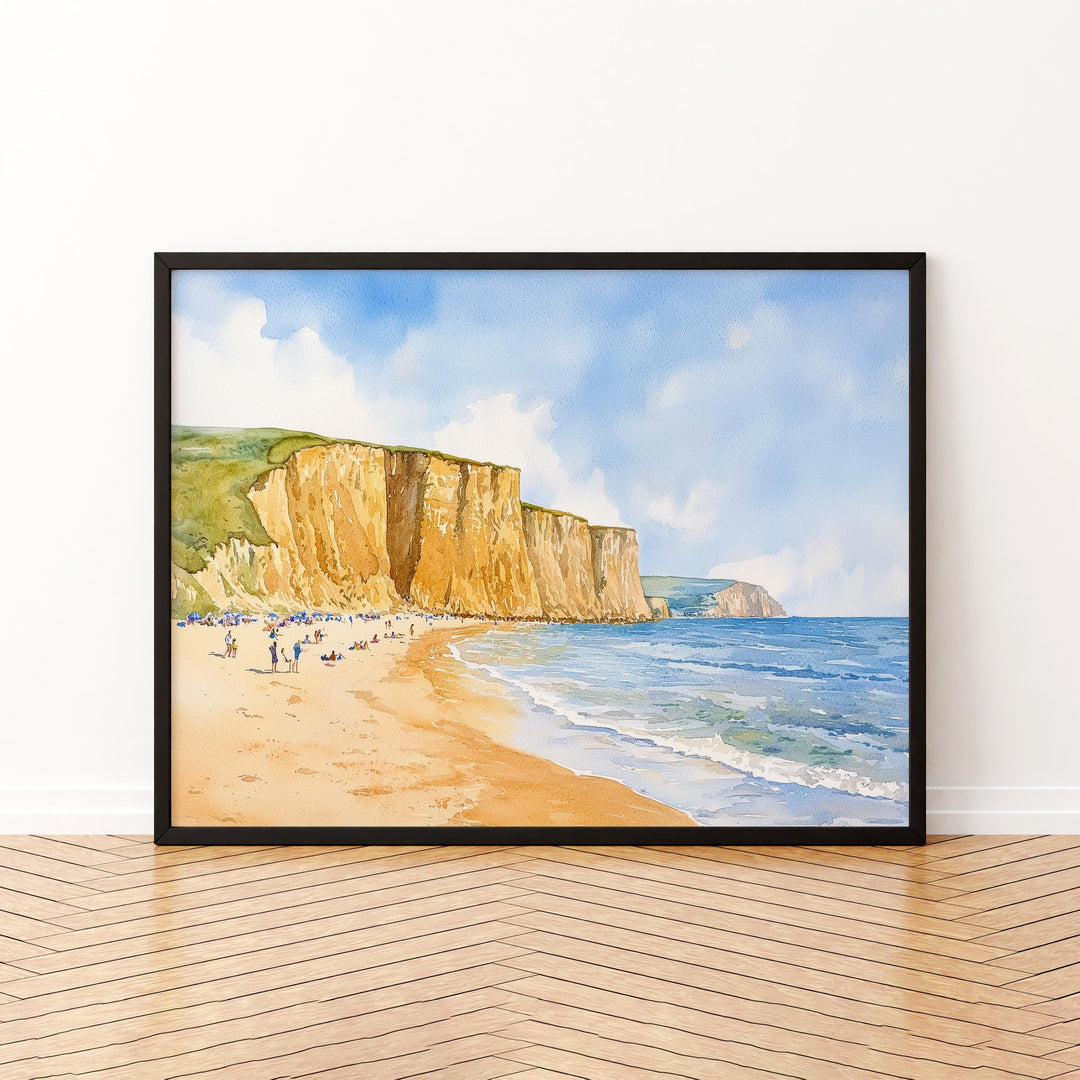 West Bay England Watercolor Poster West Bay Travel Print Dorset Coast Painting Seaside Wall Art UK Decor Souvenir