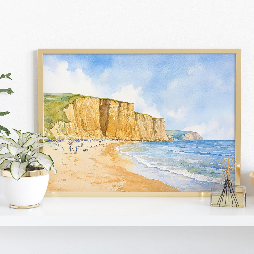 West Bay England Watercolor Poster West Bay Travel Print Dorset Coast Painting Seaside Wall Art UK Decor Souvenir