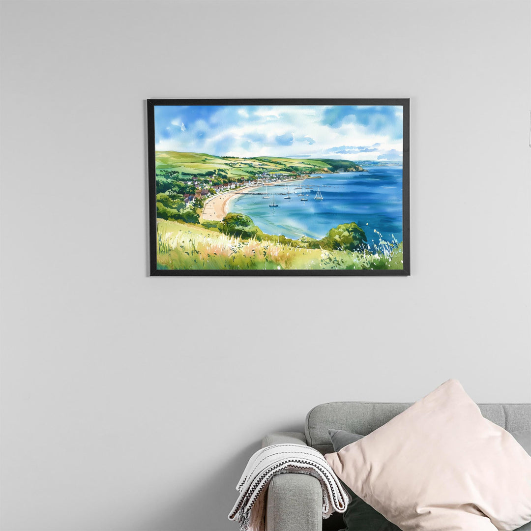 Swanage England Watercolor Poster Swanage Travel Print Dorset Coast Painting Seaside Town Wall Art UK Souvenir