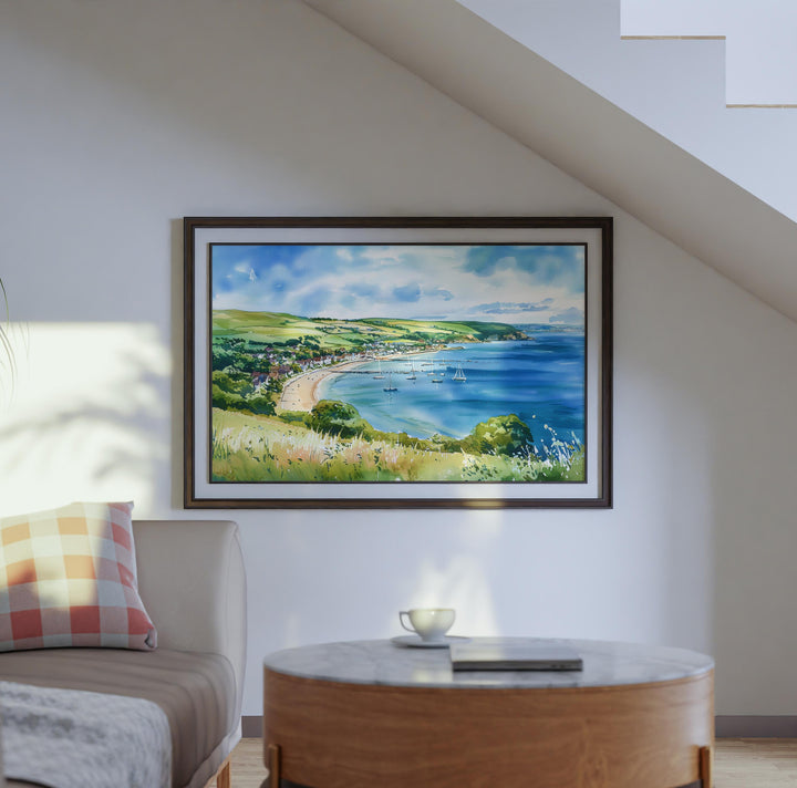 Swanage England Watercolor Poster Swanage Travel Print Dorset Coast Painting Seaside Town Wall Art UK Souvenir